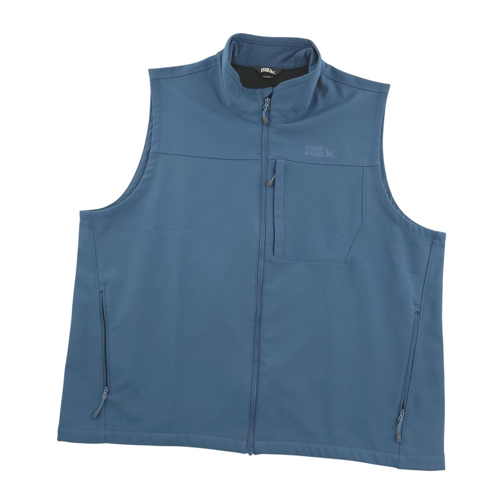 Eddie Bauer Vest‎ Mens 2XL Blue Full Zip Soft Shell Fleece Lined Outdoor Hiking